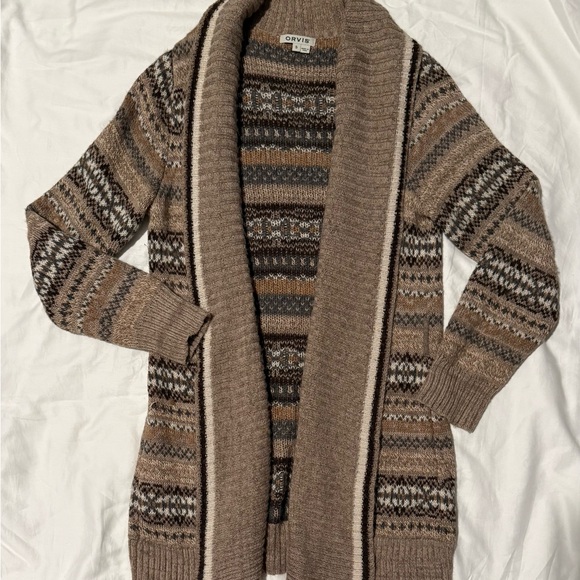 Orvis Sweaters - Orvis Taupe Multi-Patterned 55% Alpaca 45% Cotton Knit Cardigan, Small